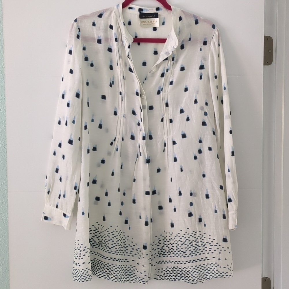 Piazza Sempione Made In italy Elegant White& Blue Patterned Button Down Tunic - Picture 2 of 8